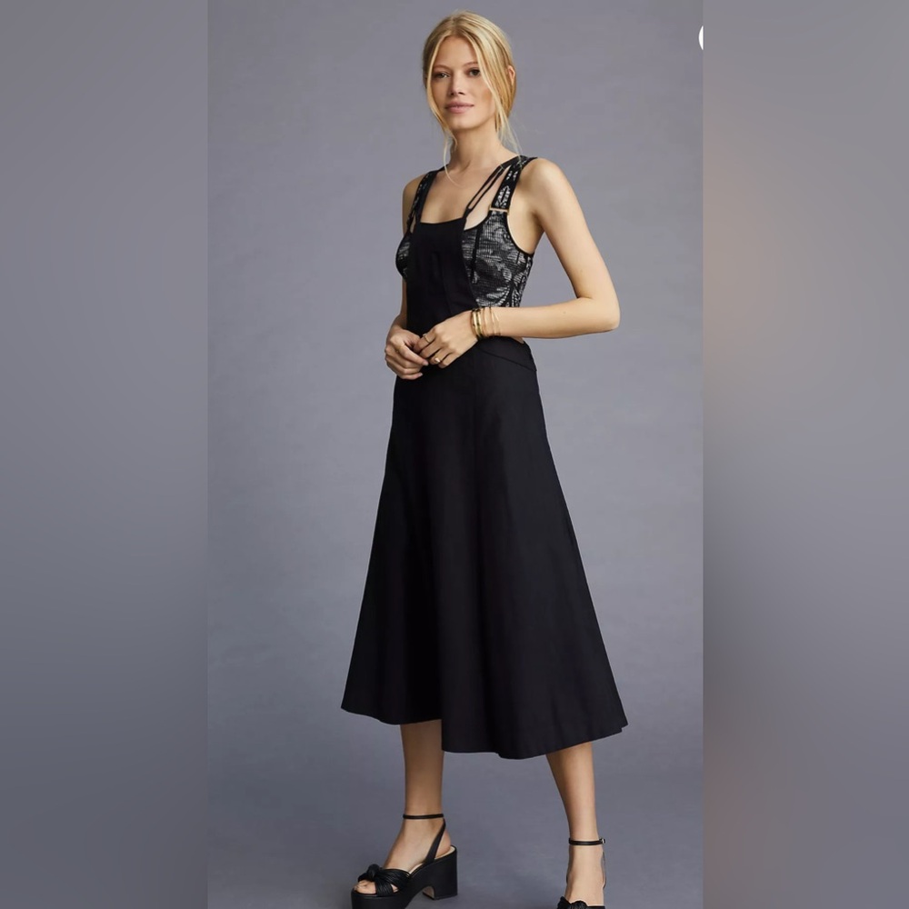 Anthropologie Modern Pinafore Bib Overall Jumper Dress Black Size 4